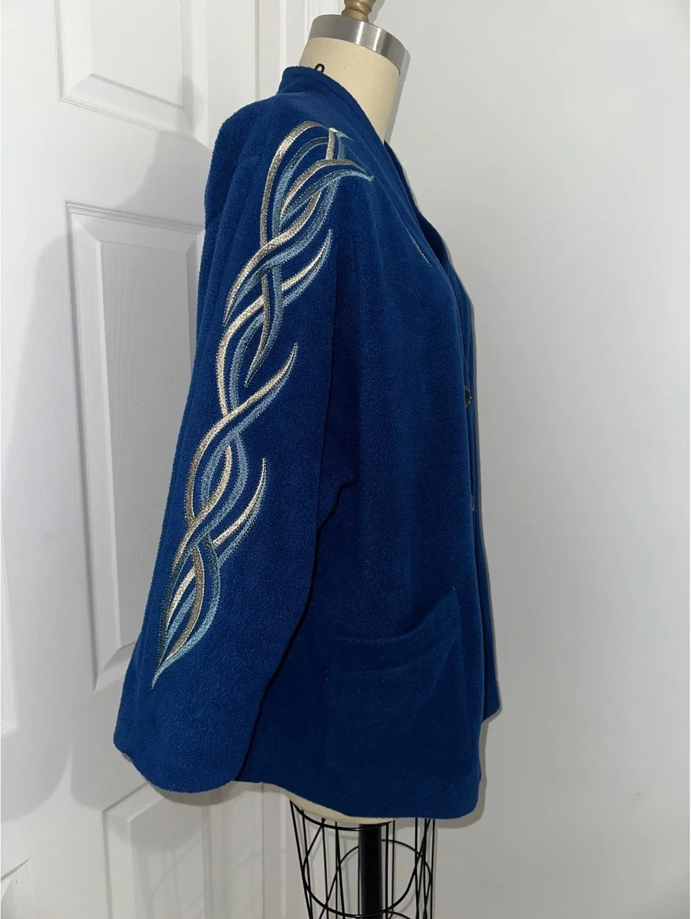VTG 90s Bob Mackie Blue Embroidered Women's Cardigan Avant Garde XL